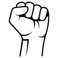 Raised fist with fingers pointed upward and the thumb pressed against the other fingers, strength, resistance, and activism, symbol for unity and protest in movements like Black Lives Matter.