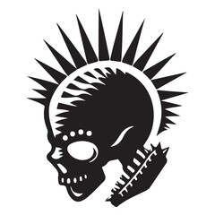 Punk Skull Silhouette Vector with Mohawk Hairstyle Black Illustration