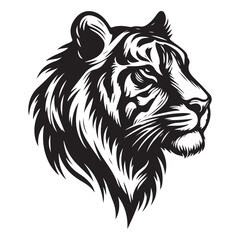 Majestic Black and White Tiger Head Illustration Wildlife Predator Art