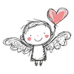 Fototapeta premium Cute cupid scribble drawing sketch art vector