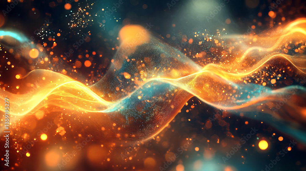 Poster big data cyber stream 3d illustration. rhythmic waves of electrical impulses in a neural network. so