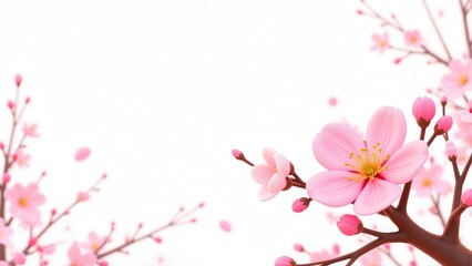 Fototapeta premium Japanese Flower Sakura - Pink Cherry Blossom with White Background