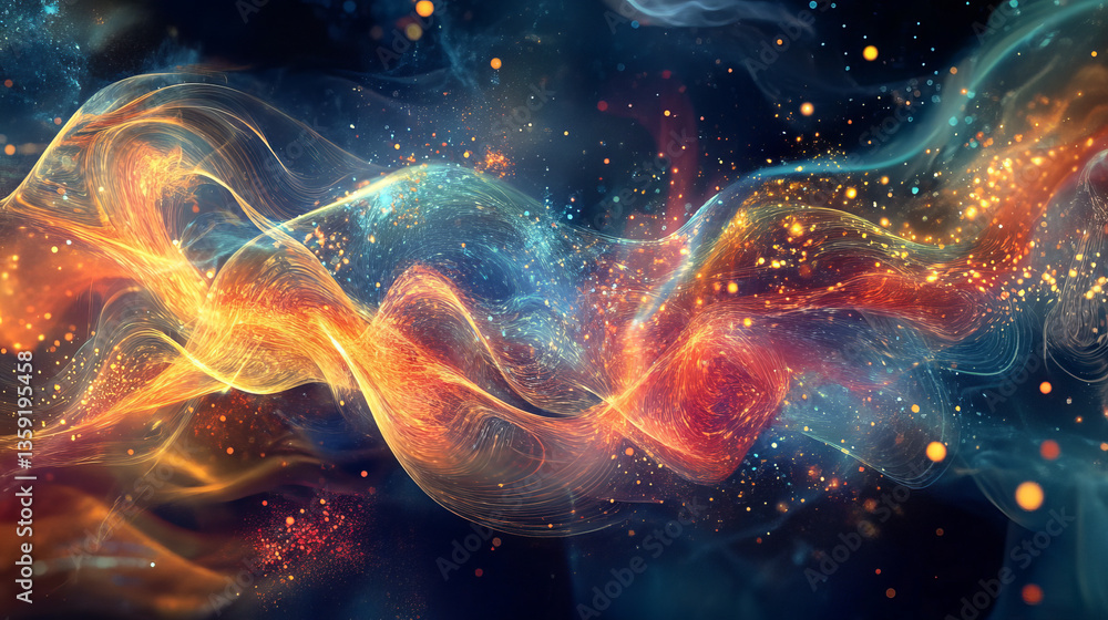Poster big data cyber stream 3d illustration. rhythmic waves of electrical impulses in a neural network. so