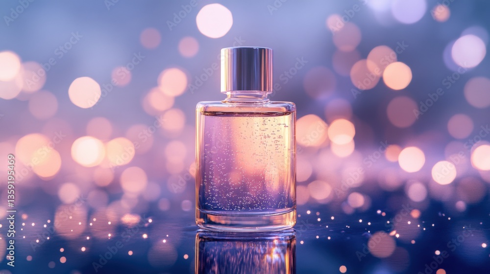 Poster clear bottle with bubbles bokeh backdrop