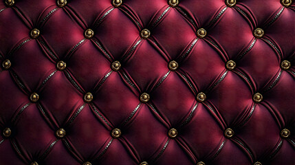 Fototapeta premium Luxurious burgundy tufted leather background with decorative buttons, ideal for elegant design projects