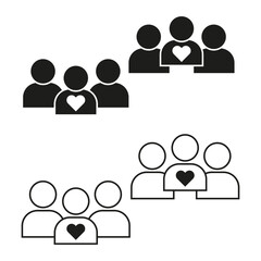 Group heart icon. Team caring symbol. Unity vector shape. Compassion people figure.