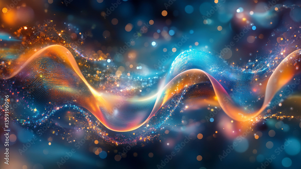 Poster big data cyber stream 3d illustration. rhythmic waves of electrical impulses in a neural network. so