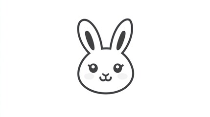 Obraz premium Cute cartoon rabbit face, simple line art, cheerful expression, for children's products