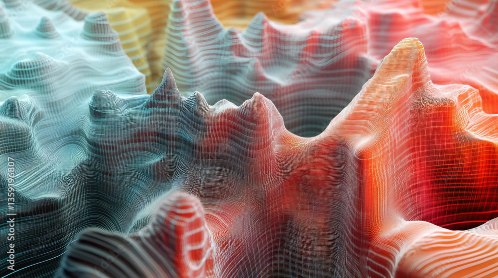 Poster data lines, wireless data loops, cyber stripes 3d illustration. big data stream. wavy plane with dig