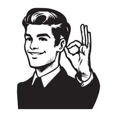 Retro Man Showing OK Hand Sign Vector Illustration Design