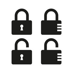 Padlock icon. Unlocked padlock symbol. Lock and key illustration. Vector security design.