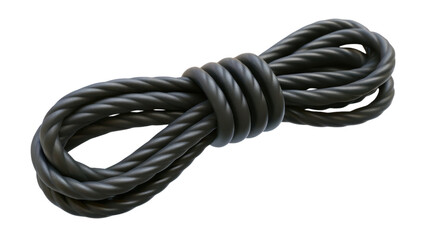 Naklejka premium Exercise equipment 3D concept Twisted black rope neatly coiled on a dark background.