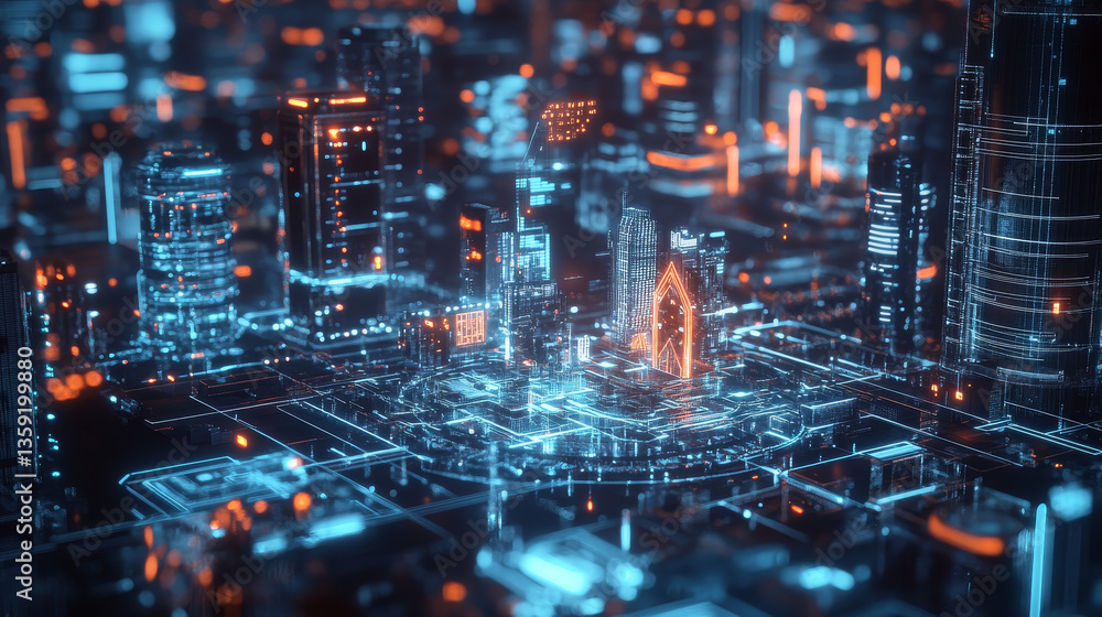 Poster futuristic world. digital technology in global cyberspace. blockchain network and artificial intelli