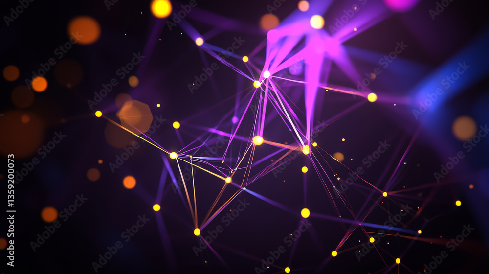 Poster vibrant abstract network with glowing nodes and lines