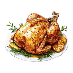 Whole roasted chicken background white vector graphic illustration vector