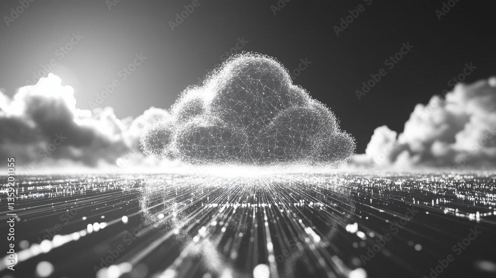 Poster big data 3d illustration. neural network and cloud technologies. global database and artificial inte