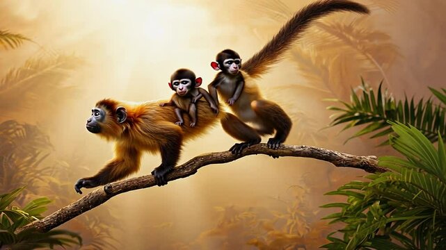 Mother monkey with her babies.