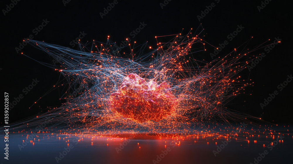 Poster big data concept. crystal mesh 3d illustration. neural connections in digital brain. data network an