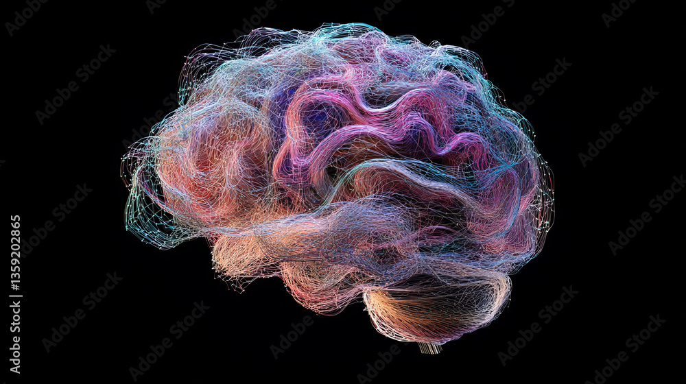 Poster big data concept. crystal mesh 3d illustration. neural connections in digital brain. data network an