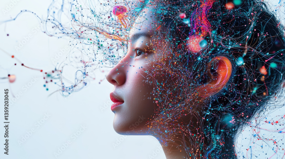 Poster big data concept. crystal mesh 3d illustration. neural connections in digital brain. data network an