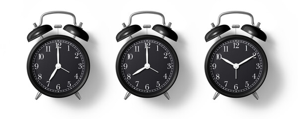 Black twin bell Alarm Clock analog classic vintage retro style, isolated on a transparent...
