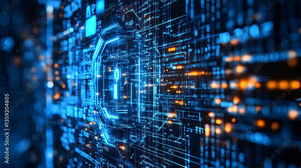 Poster cyberspace and artificial intelligence 3d illustration. digital technology and data security. comput