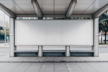 A Large Blank Billboard at a Modern Bus Stop or Transit Shelter
