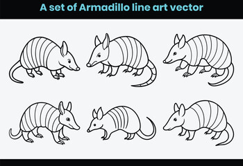 A set of Armadillo animal line art simple flat design vector.