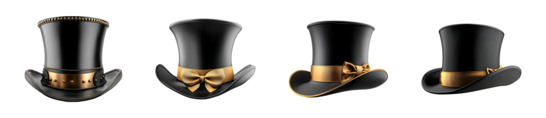 Elegant Black Top Hats Gold Accents Bowtie Details