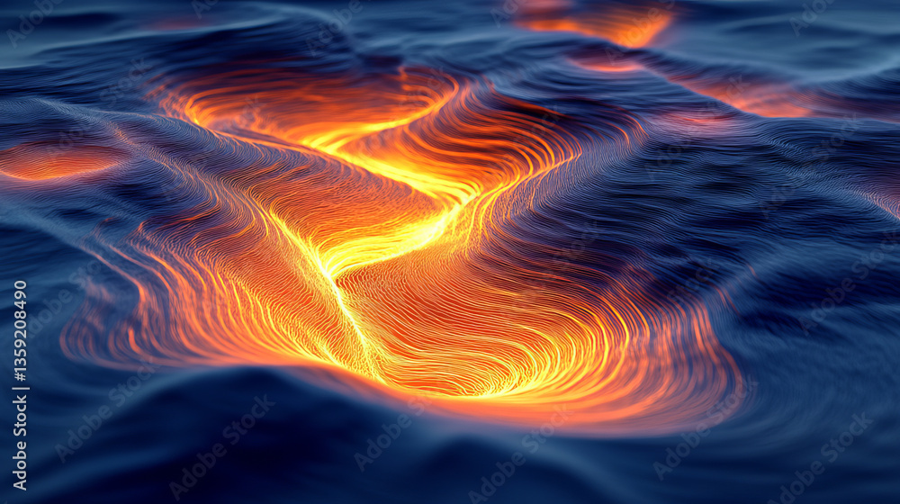Poster big data cyber stream 3d illustration. rhythmic waves of electrical impulses in a neural network. so