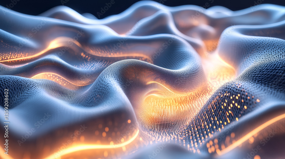 Poster big data cyber stream 3d illustration. rhythmic waves of electrical impulses in a neural network. so
