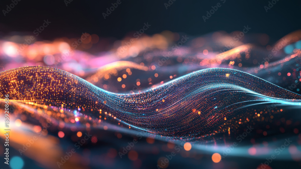 Poster big data cyber stream 3d illustration. rhythmic waves of electrical impulses in a neural network. so