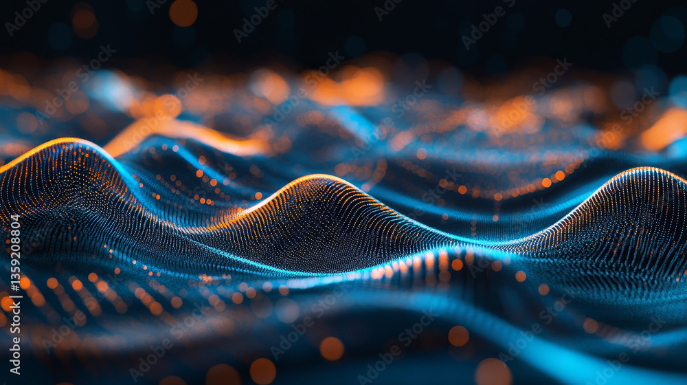 Poster big data cyber stream 3d illustration. rhythmic waves of electrical impulses in a neural network. so