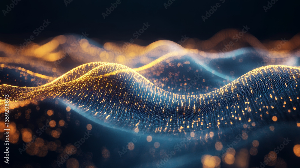 Poster big data cyber stream 3d illustration. rhythmic waves of electrical impulses in a neural network. so