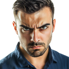Obraz premium A Man with Serious Intense Look Jaw Clenched and Beard Isolated on Transparent Background