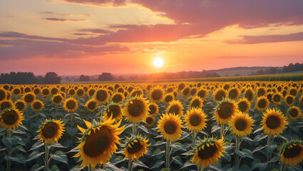 Fototapeta premium sunflower field at sunset