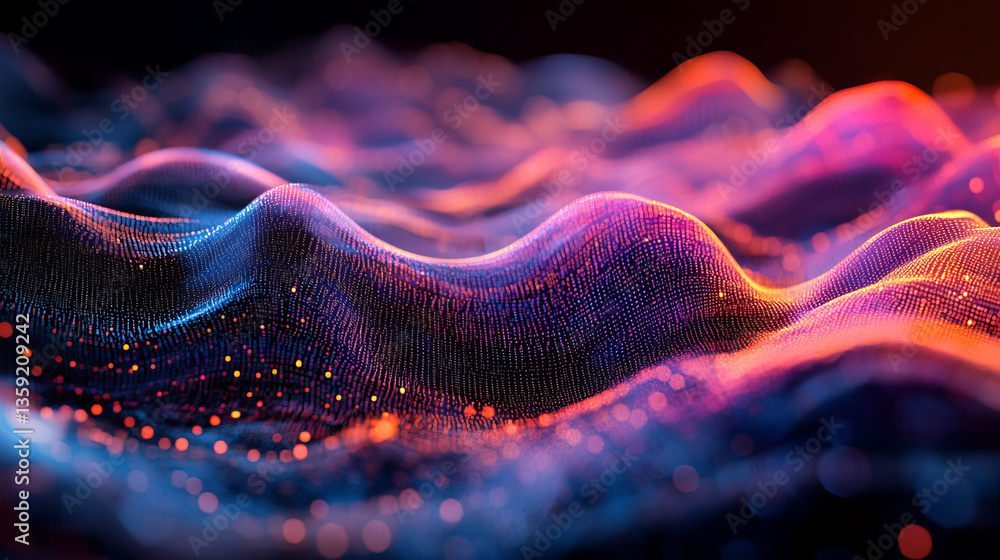 Poster big data cyber stream 3d illustration. rhythmic waves of electrical impulses in a neural network. so