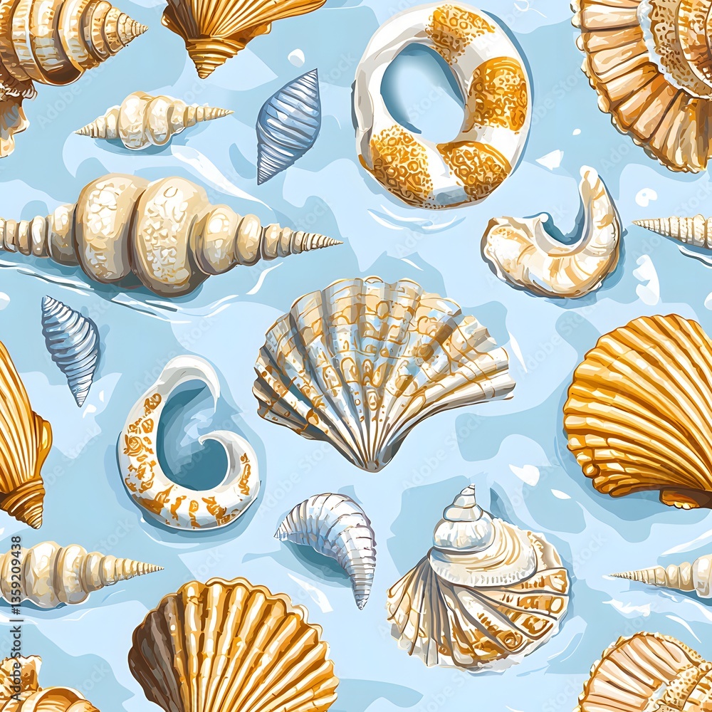 Poster seamless seashell pattern