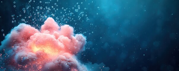 Fototapeta premium Pink and Orange Smoke Cloud with Sparkling Particles Against a Teal Background