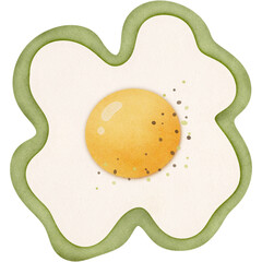 Fried eggs on green pepper watercolor illustration