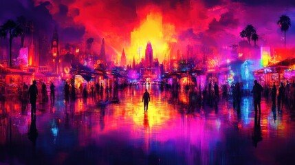 Fototapeta premium Vibrant city scene at night