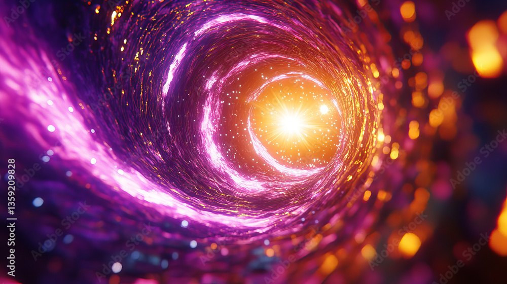 Poster virtuality. abstract tech background 3d illustration. star in a space tunnel of rotating blades. tem