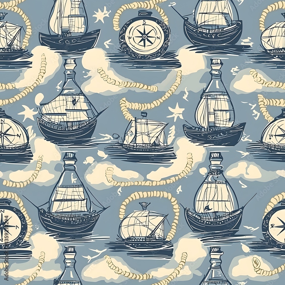Poster nautical treasure map seamless pattern