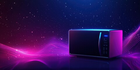Futuristic Microwave with Neon Lights on Dark Background