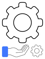 Open hand beneath a large gear, representing support, innovation, and partnership in operational processes. Ideal for technology, efficiency, business growth, team collaboration, industry