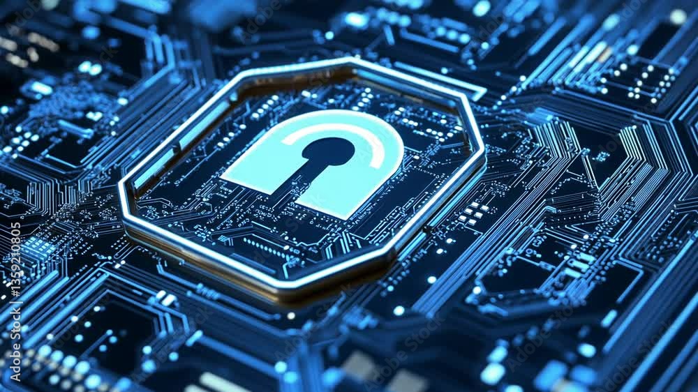 Aufkleber modern digital security concept featuring lock symbol on circuit board generative ai