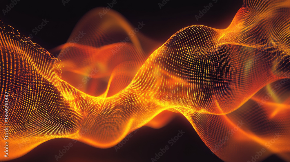 Poster cluster of digital particles. techno cyber sound. 3d illustration of an abstract flow of deep wave p