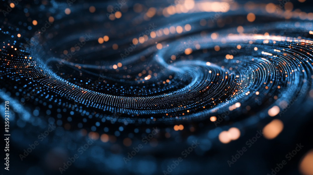 Poster big data funnel. abstract 3d illustration. technology neural network background concept. wave, dots,