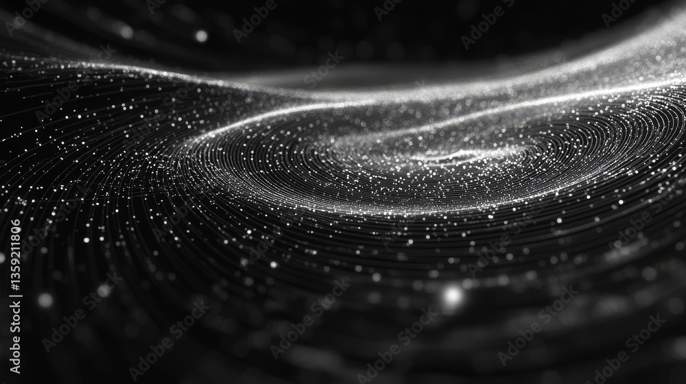 Poster big data funnel. abstract 3d illustration. technology neural network background concept. wave, dots,