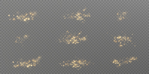 Set of shiny abstract glow shimmer dust gold glitter 